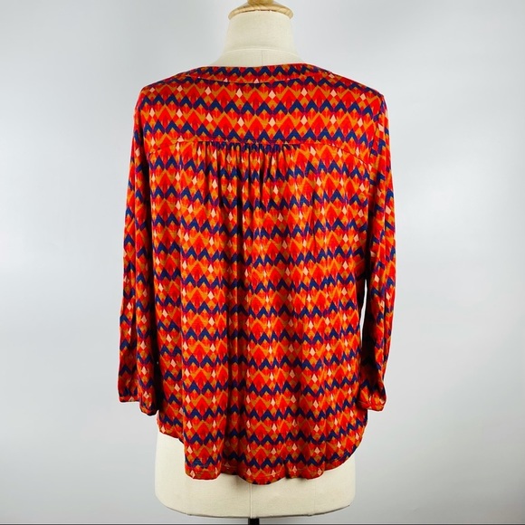 LUCKY BRAND Mirna Geo Top in Orange Chevron Size Small - Picture 7 of 10